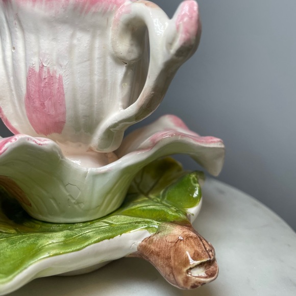 1980’s Capodimonte Floral Porcelain Teacup Espresso Cup Set Pink - Picture 3 of 10